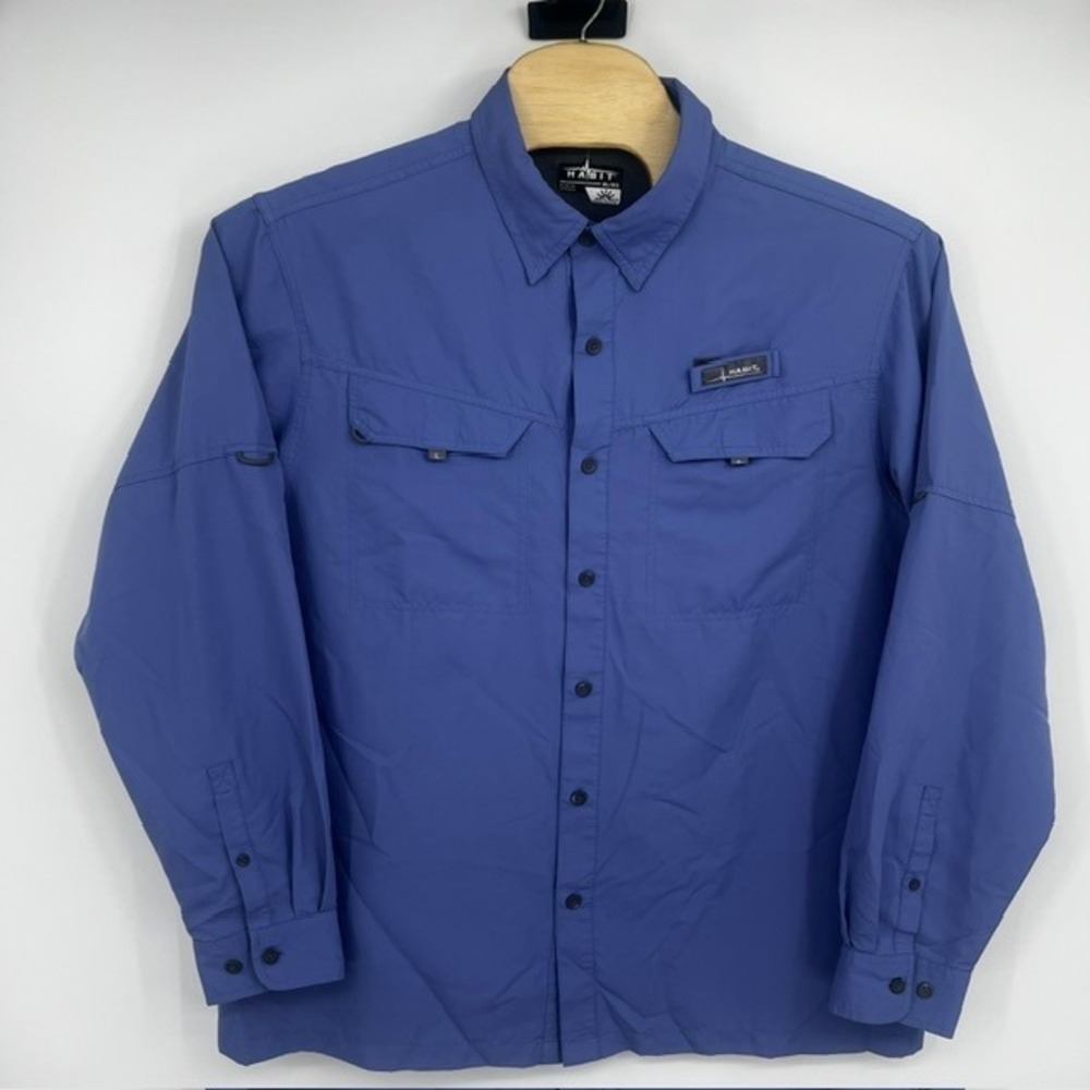 Habit Outdoors Men's XL Blue Long Sleeve Vented Fishing Button Up UPF 40+ TS1156